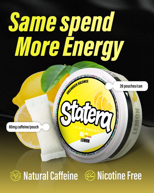 Statera Lemon pouch closeup showing bold flavor and compact design.