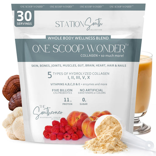 Station South Collective hydrolyzed multi-collagen powder tub front view supports overall wellness