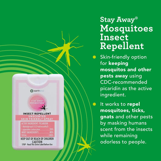 Applying EarthKind Stay Away spray for reliable skin protection.
