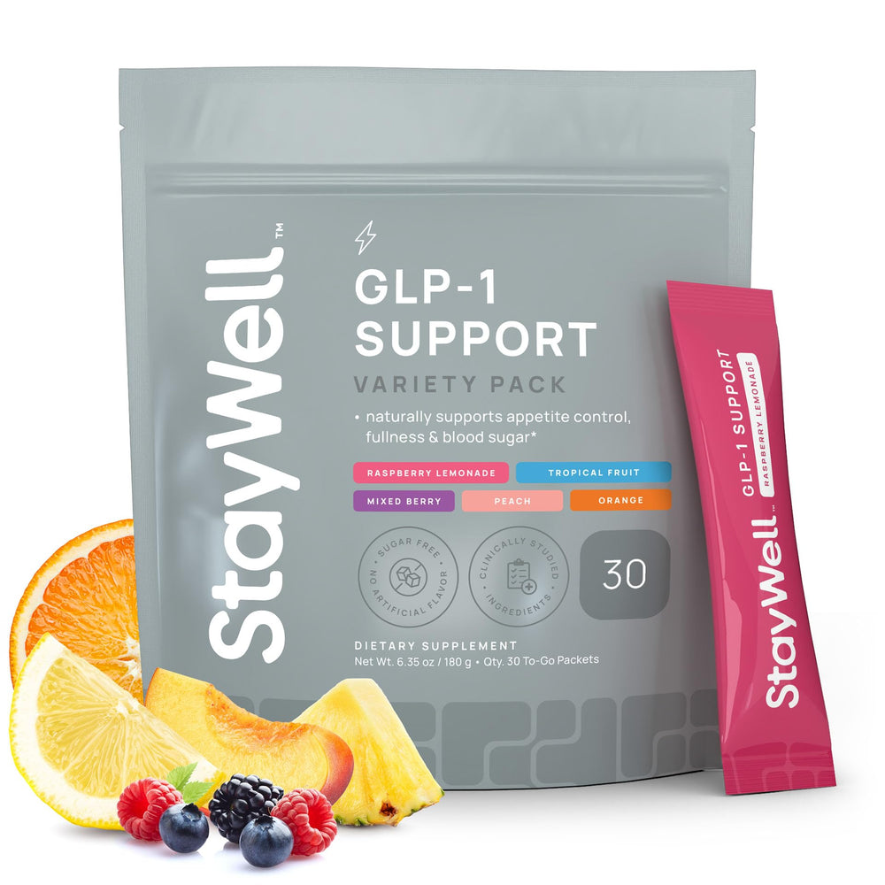 Stay-Well Naturals GLP-1 supplement bottle highlighting appetite support