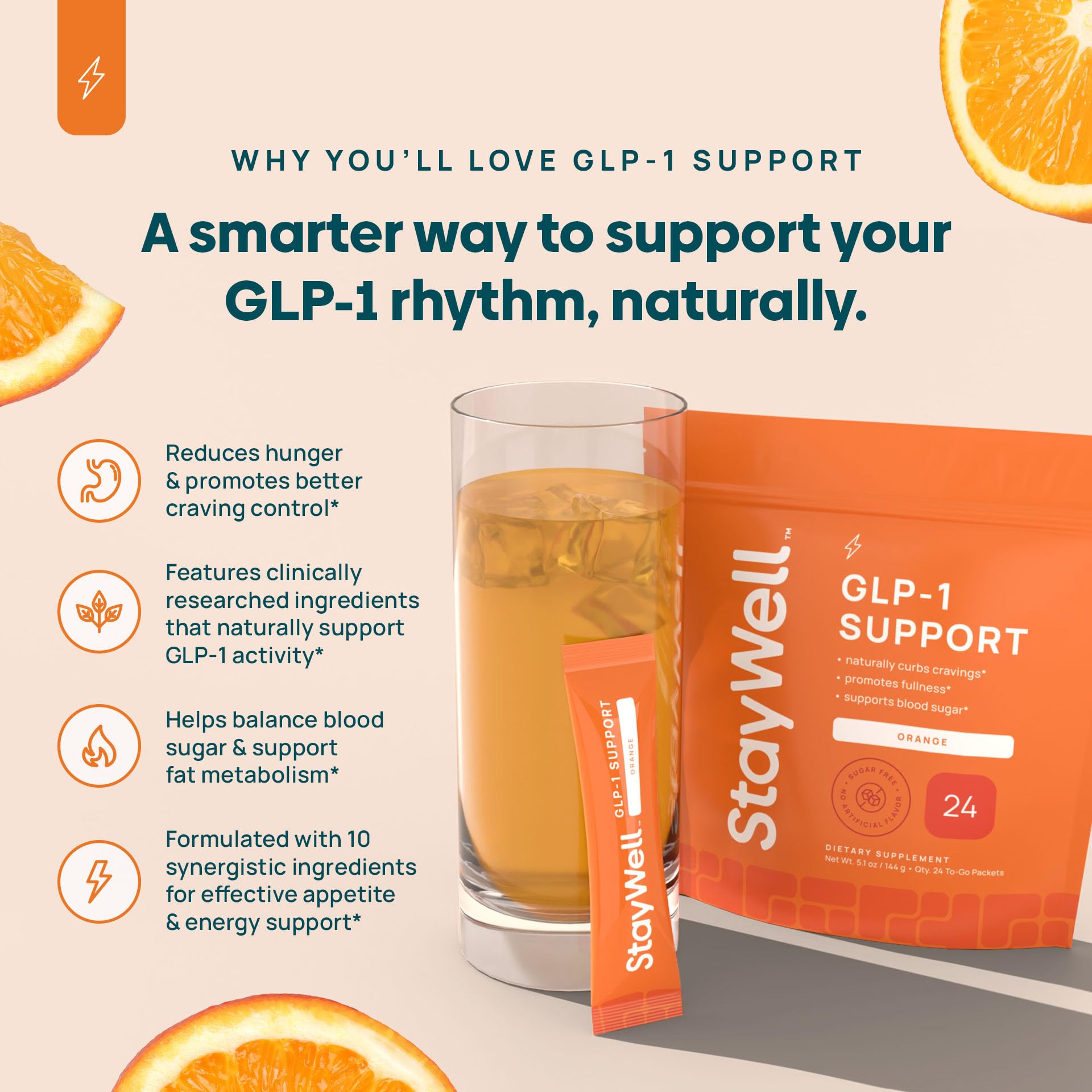Stirring Stay-Well Naturals GLP-1 mix into a glass for balanced energy.