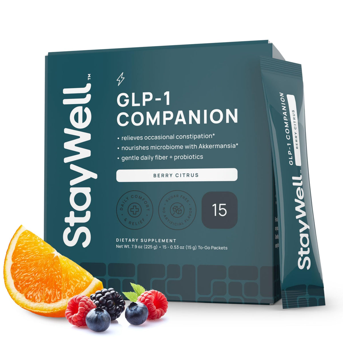 Stay-Well Naturals GLP-1 Berry Citrus 15ct packaging for daily use.