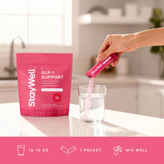 Stay-Well Naturals GLP-1 supplement recyclable packaging close-up.