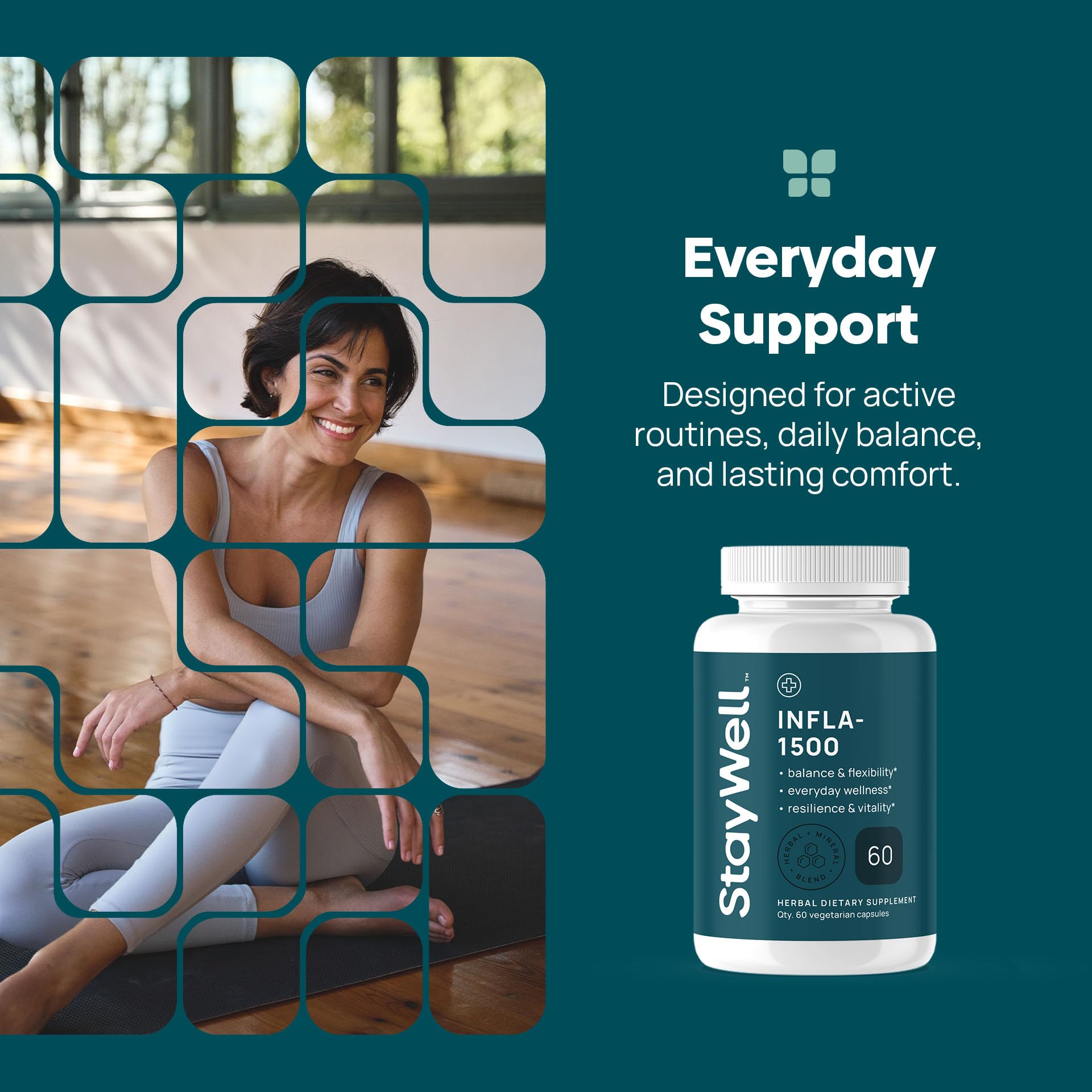 Stay-Well Naturals Infla-1500 omega-3 capsules plus magnesium for daily support.