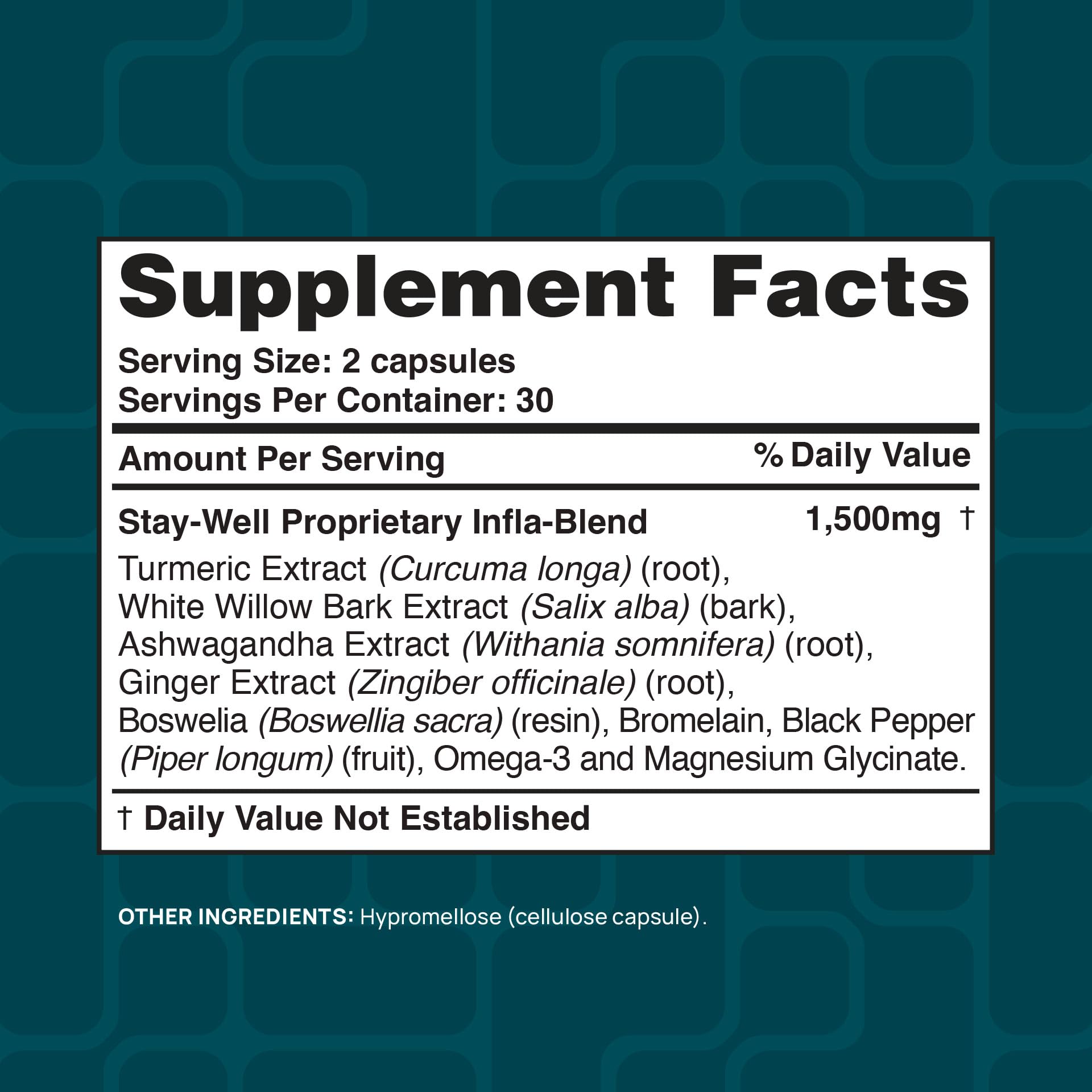 Stay-Well Naturals Infla-1500 turmeric-powder closeup implies antioxidant-inspired comfort.