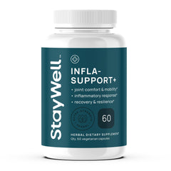 Stay-Well Naturals Infla-Support Plus bottle front promotes a balanced inflammatory response.