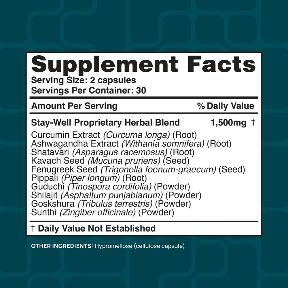 Stay-Well Naturals Infla-Support Plus Kavach and Guduchi visuals show holistic herbal approach.