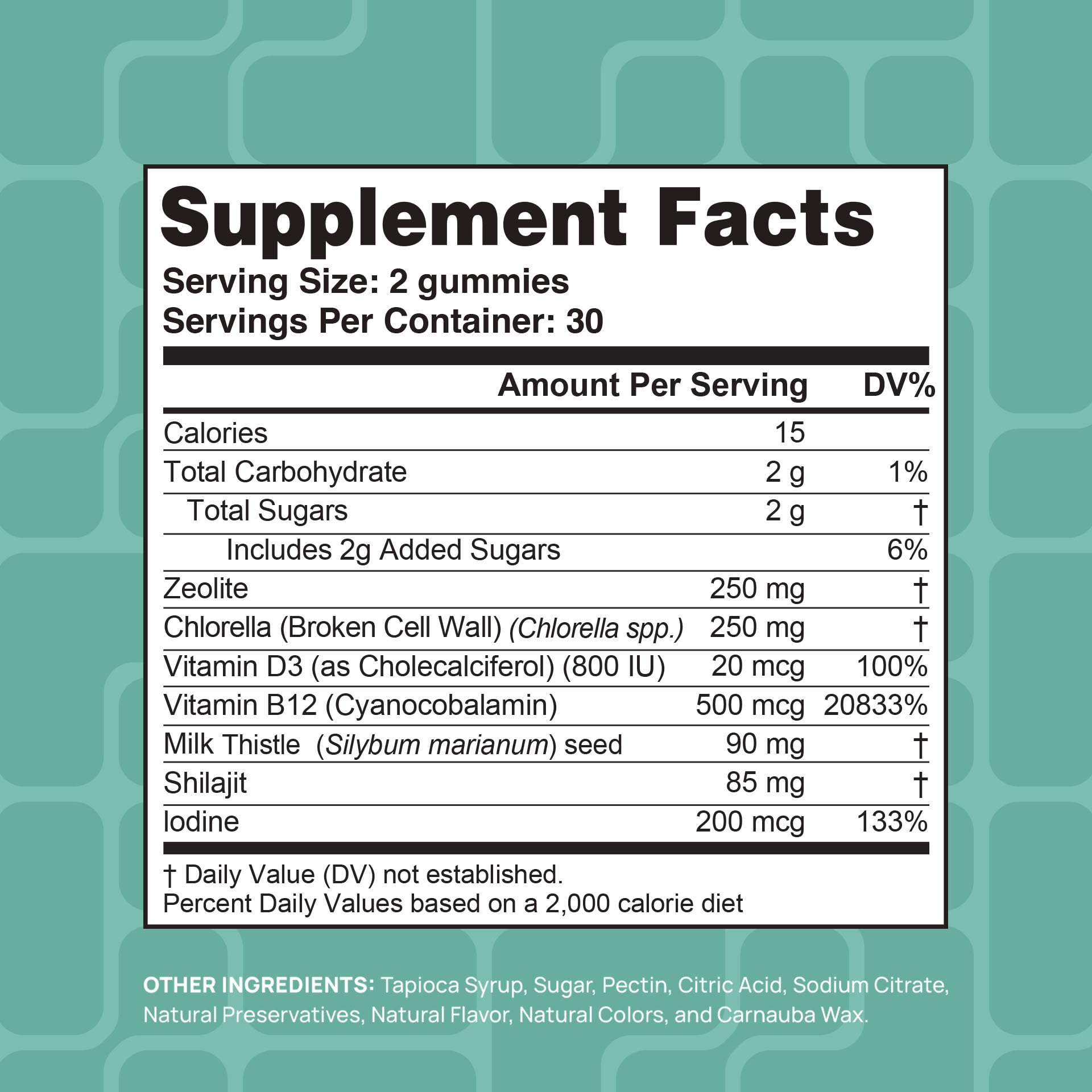 Stay-Well Naturals Total Detox chlorella element indicating metal-binding properties