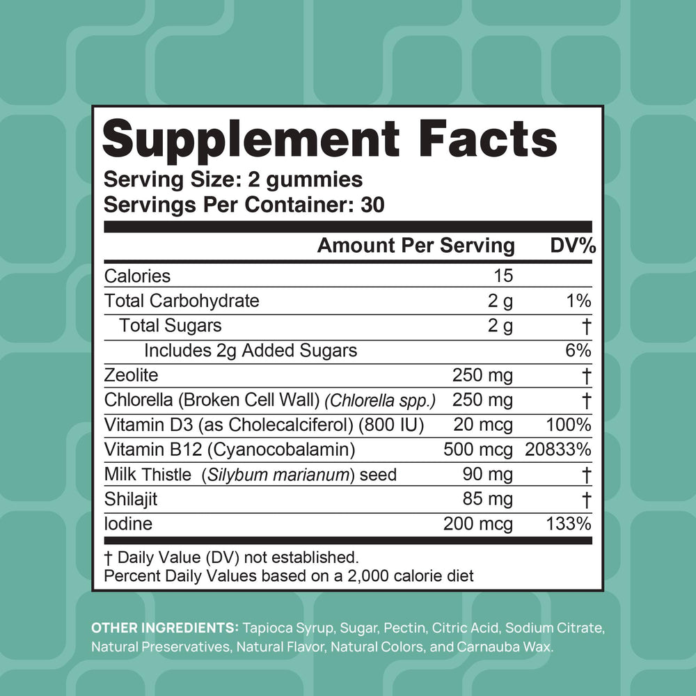 Stay-Well Naturals Total Detox chlorella element indicating metal-binding properties