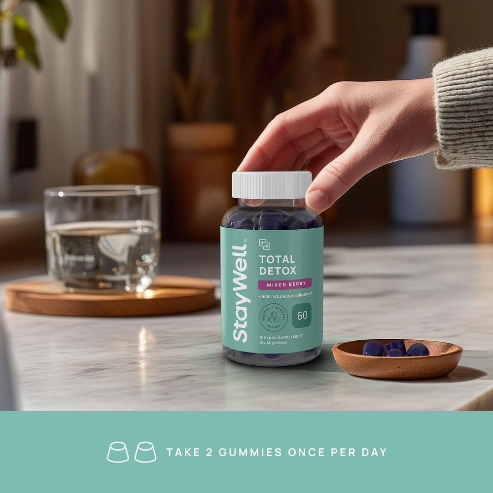 Stay-Well Naturals Total Detox vitamin panel showing essential nutrients and energy support