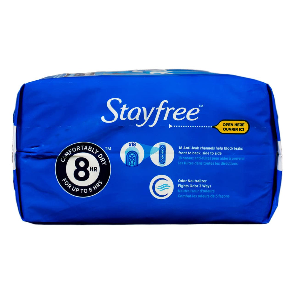 Stayfree Regular Maxi Pad anti-leak channels help reduce leaks.