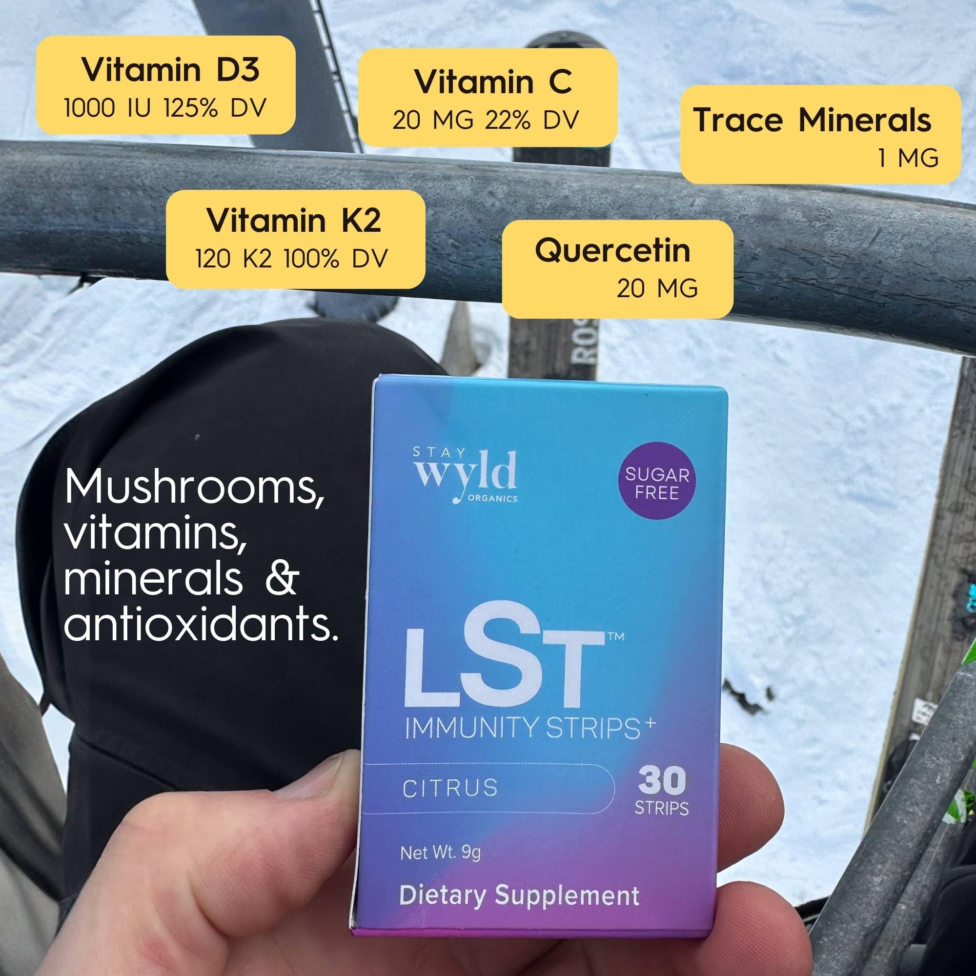 Gluten-free and sugar-free Stay Wyld Immunity Strips fit clean eating.
