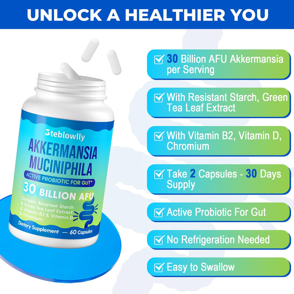 Steblowlly gut microbiome support emphasizing Akkermansia for gut lining health