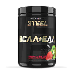 Steel Supplements BCAA EAA kiwi strawberry powder bottle for post-workout recovery