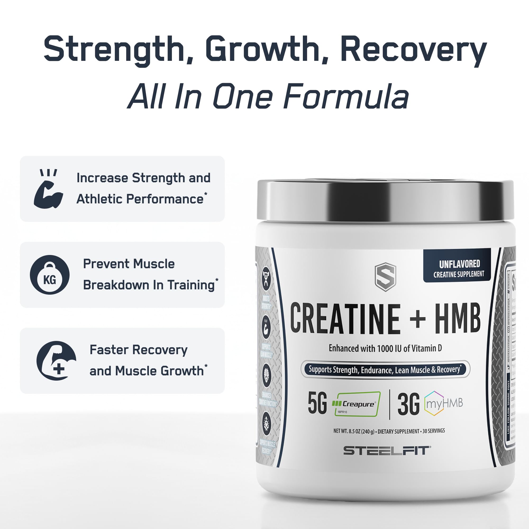 SteelFit powder scoop showing dose for pre-workout use