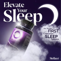 Stellace night capsules label close-up highlighting melatonin and valerian for restful nights.