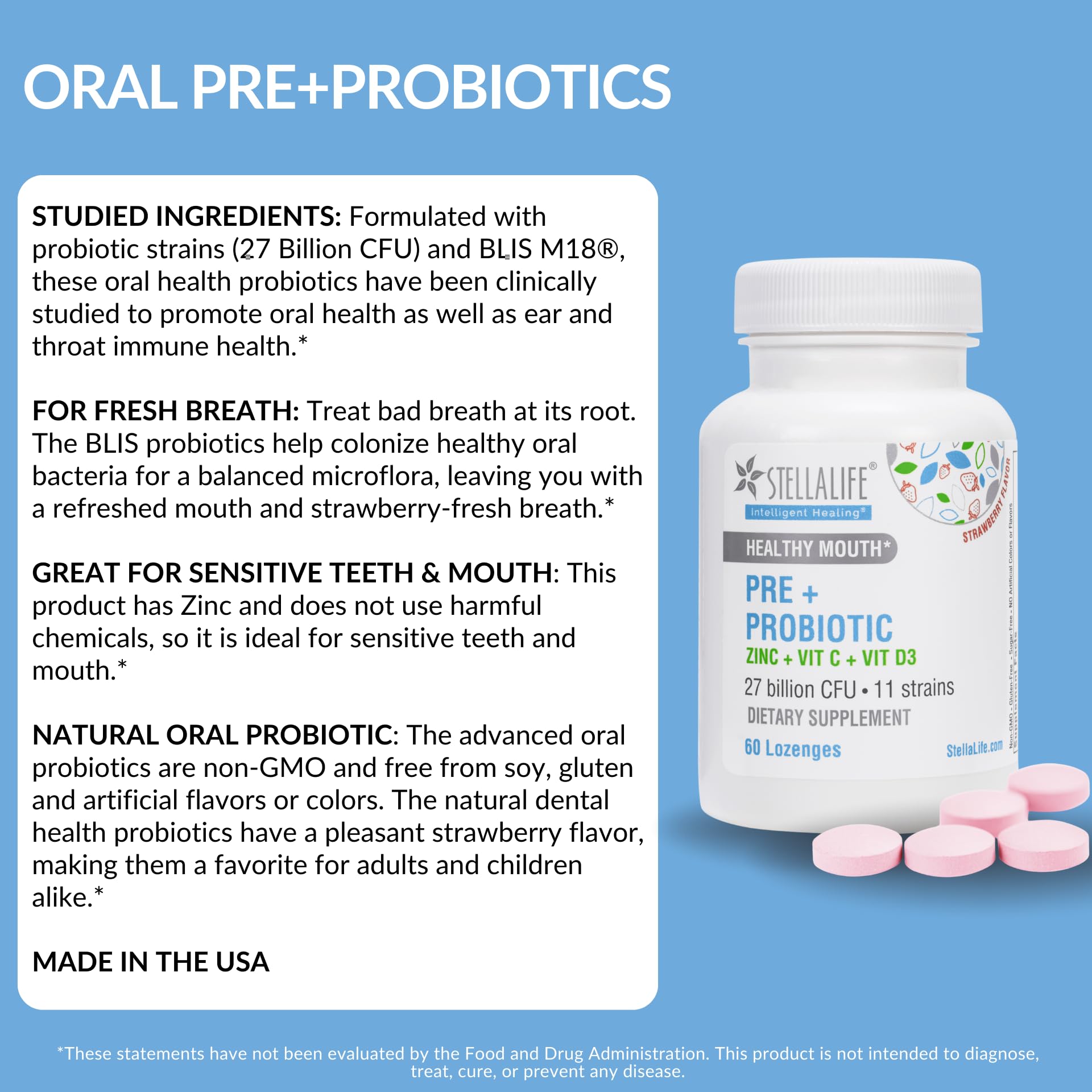 StellaLife probiotic lozenge supports healthy teeth and gums during routine care
