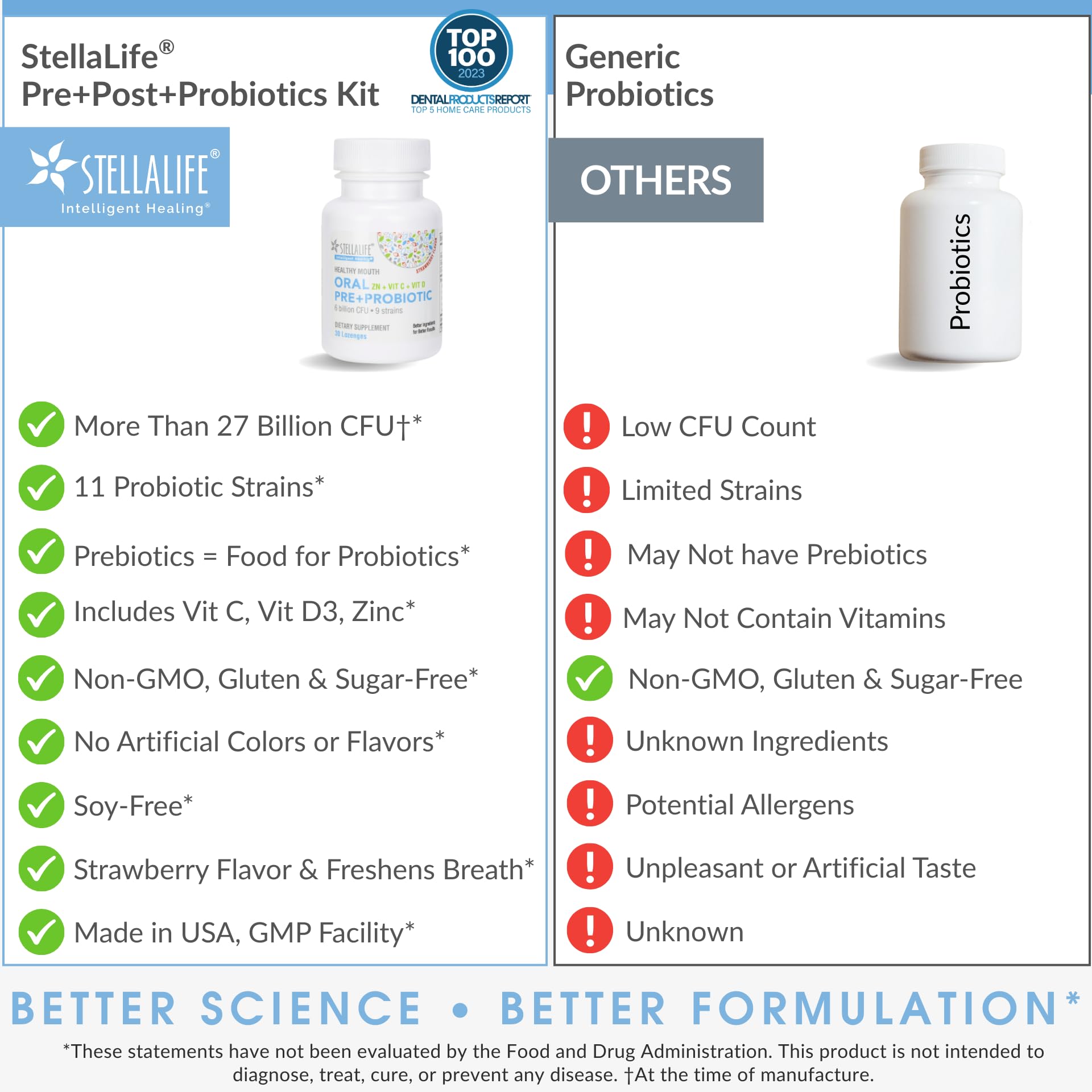 StellaLife probiotic lozenge fortified with vitamins C and D and zinc
