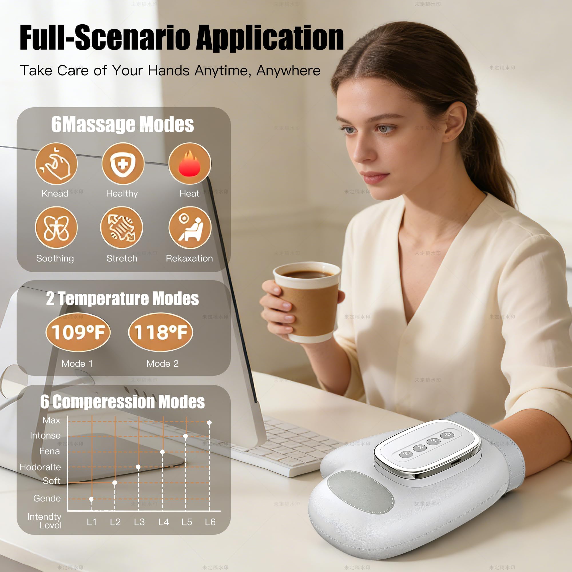 Stellamist Hand Massager three modes and five intensities for personalized comfort.