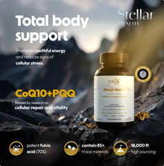 Stellar Health Clinical Mitochondrial Complex bottle being poured to reveal serving.