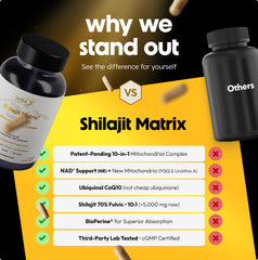 Stellar Health Clinical Mitochondrial Complex label detail highlights CoQ10 and Shilajit.