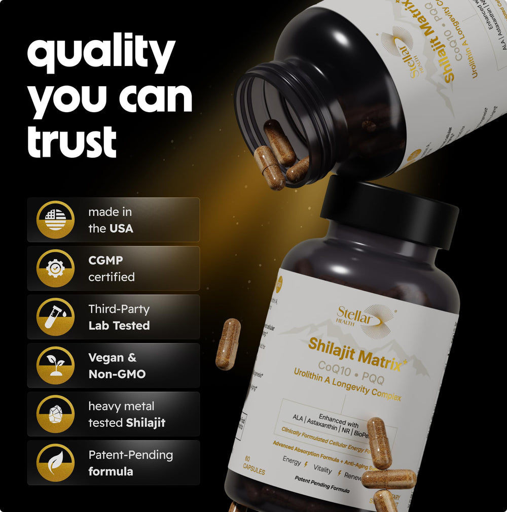 Stellar Health Clinical Mitochondrial Complex row of capsules ready for daily routine.