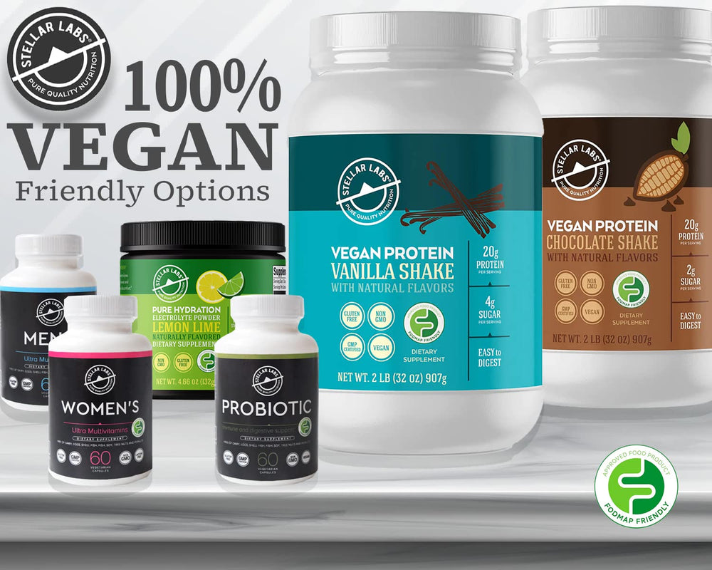 Stellar Labs vegan protein powder vanilla serving showing clean ingredients and sweetness.