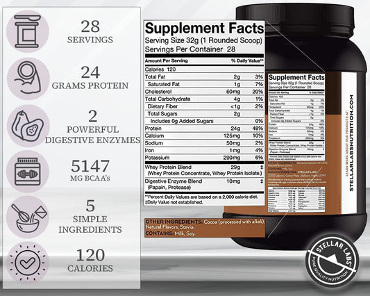 Stellar Labs whey protein scoop in tub for easy shakes and recipes.