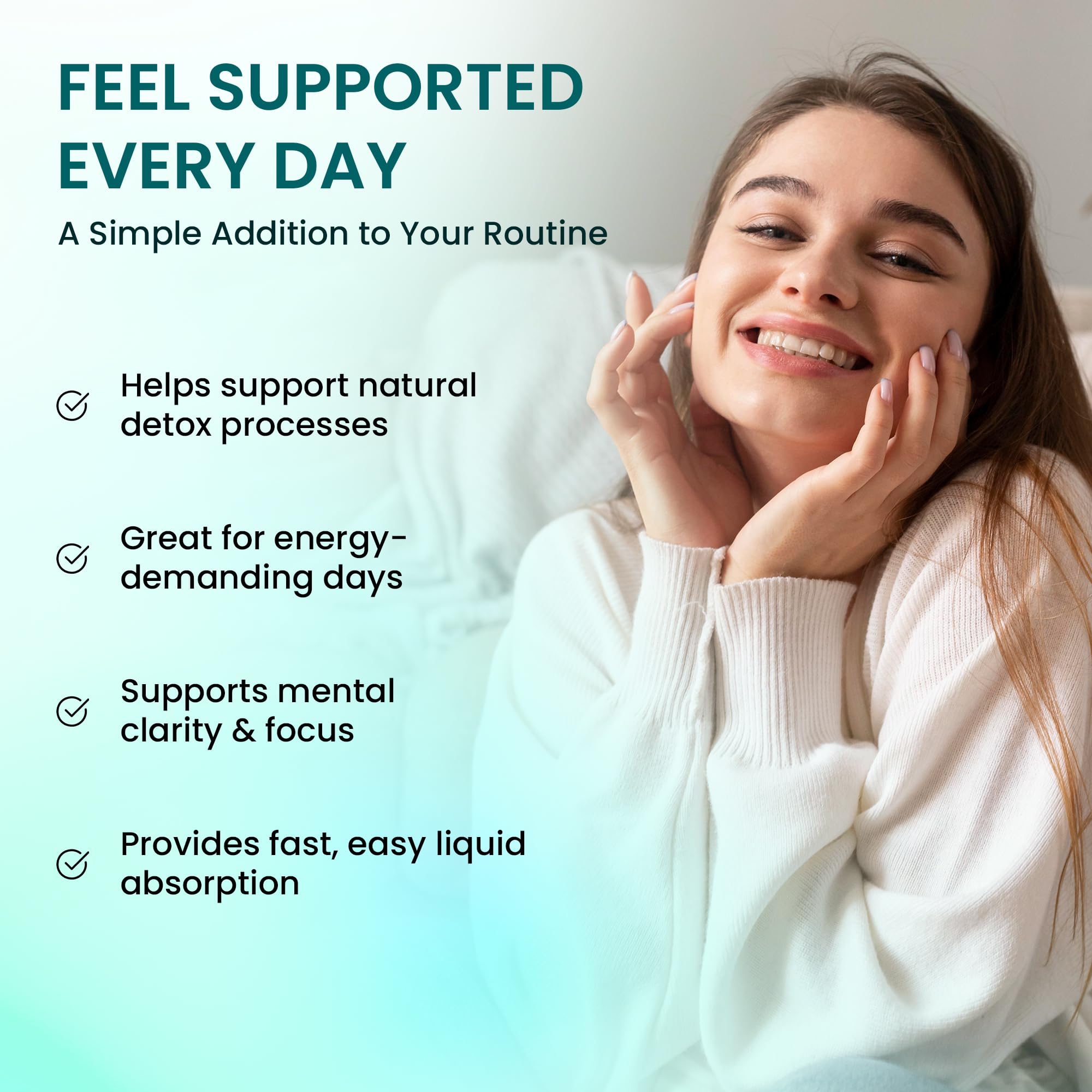 STELLAR Liposomal Glutathione clear liquid being mixed with water demonstrates mixability.