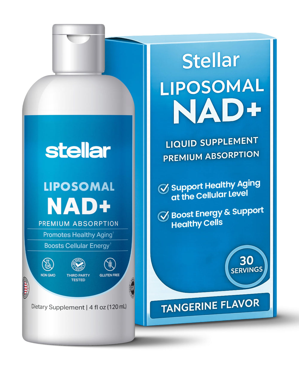 STELLAR Liposomal NAD+ bottle for easy daily use and premium absorption.