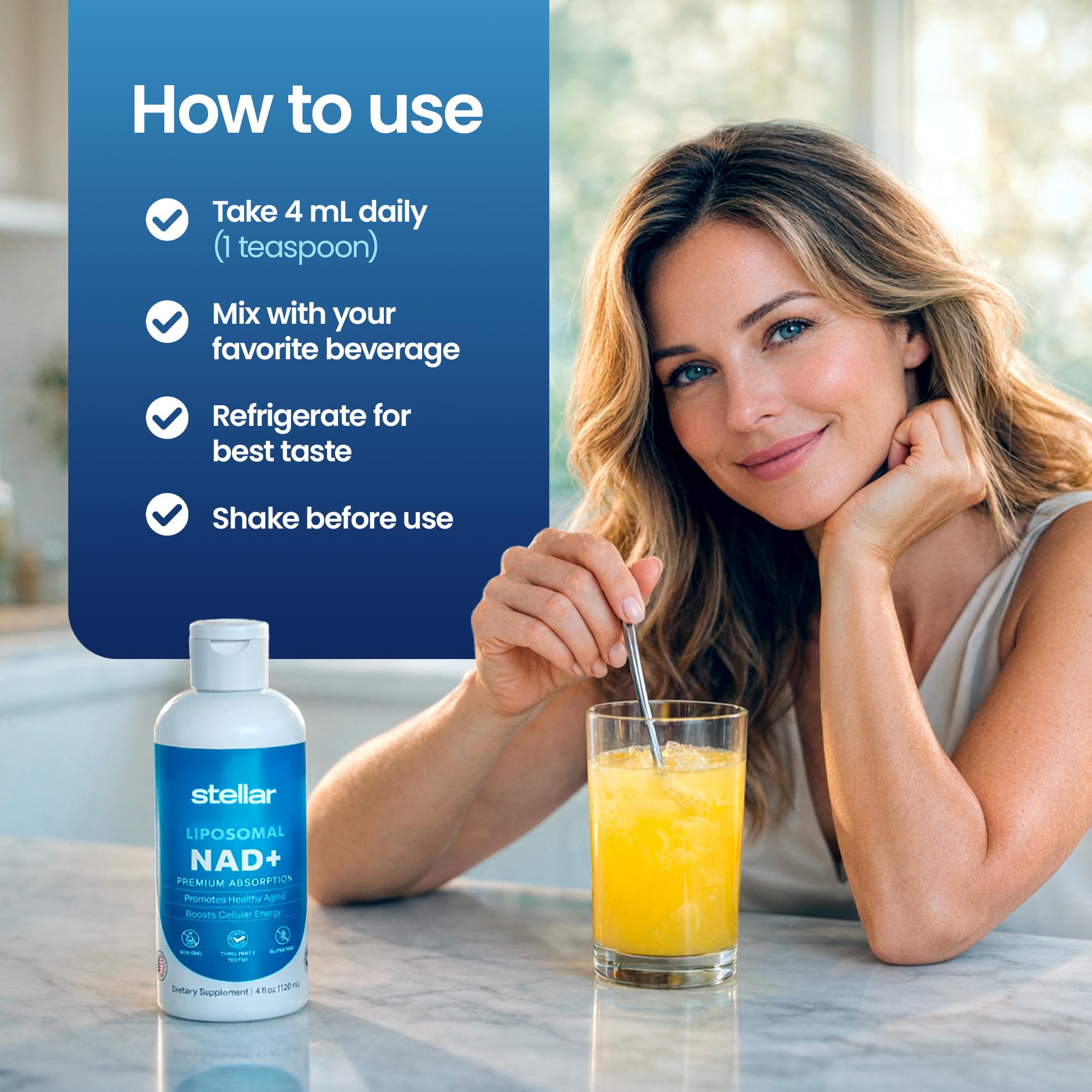 STELLAR Liposomal NAD+ dropper ready for daily dosing.