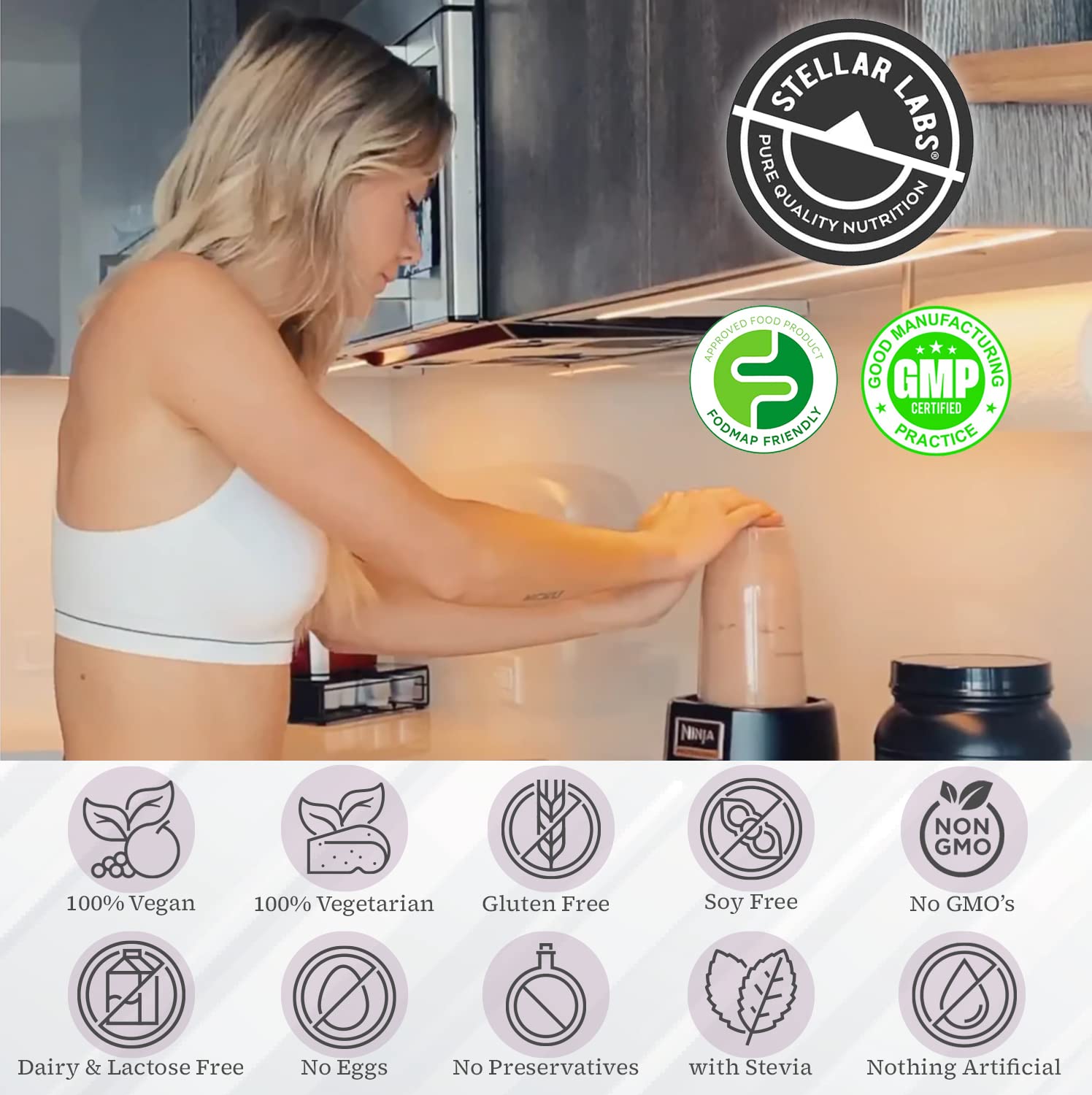 Stellar Labs dairy-free formula shown in close-up, ideal for sensitive stomachs.