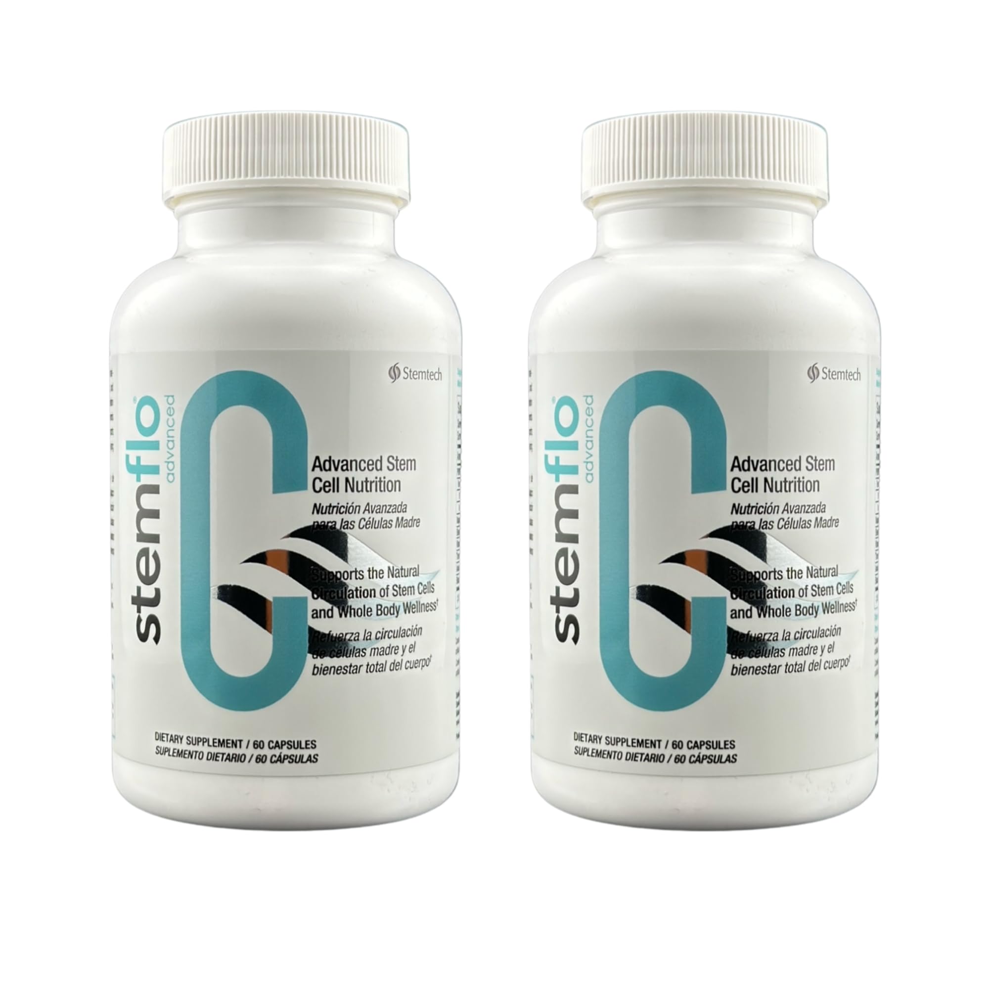 StemTech StemFlo Advanced Formula bottle on shelf supports daily vitality.