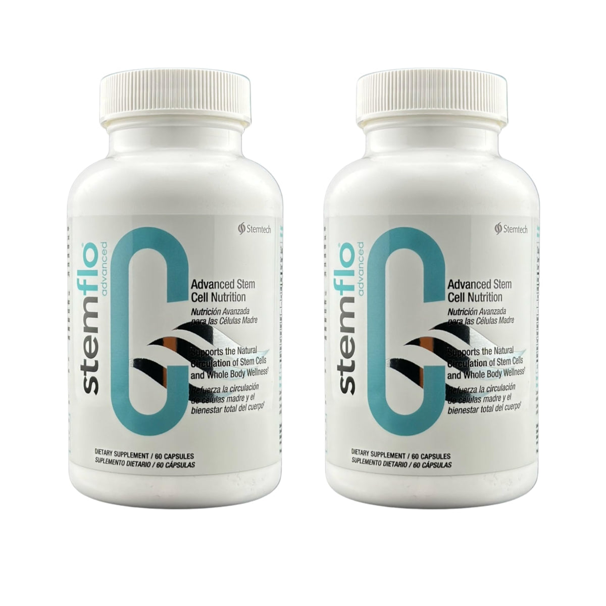 StemTech StemFlo Advanced Formula bottle on shelf supports daily vitality.