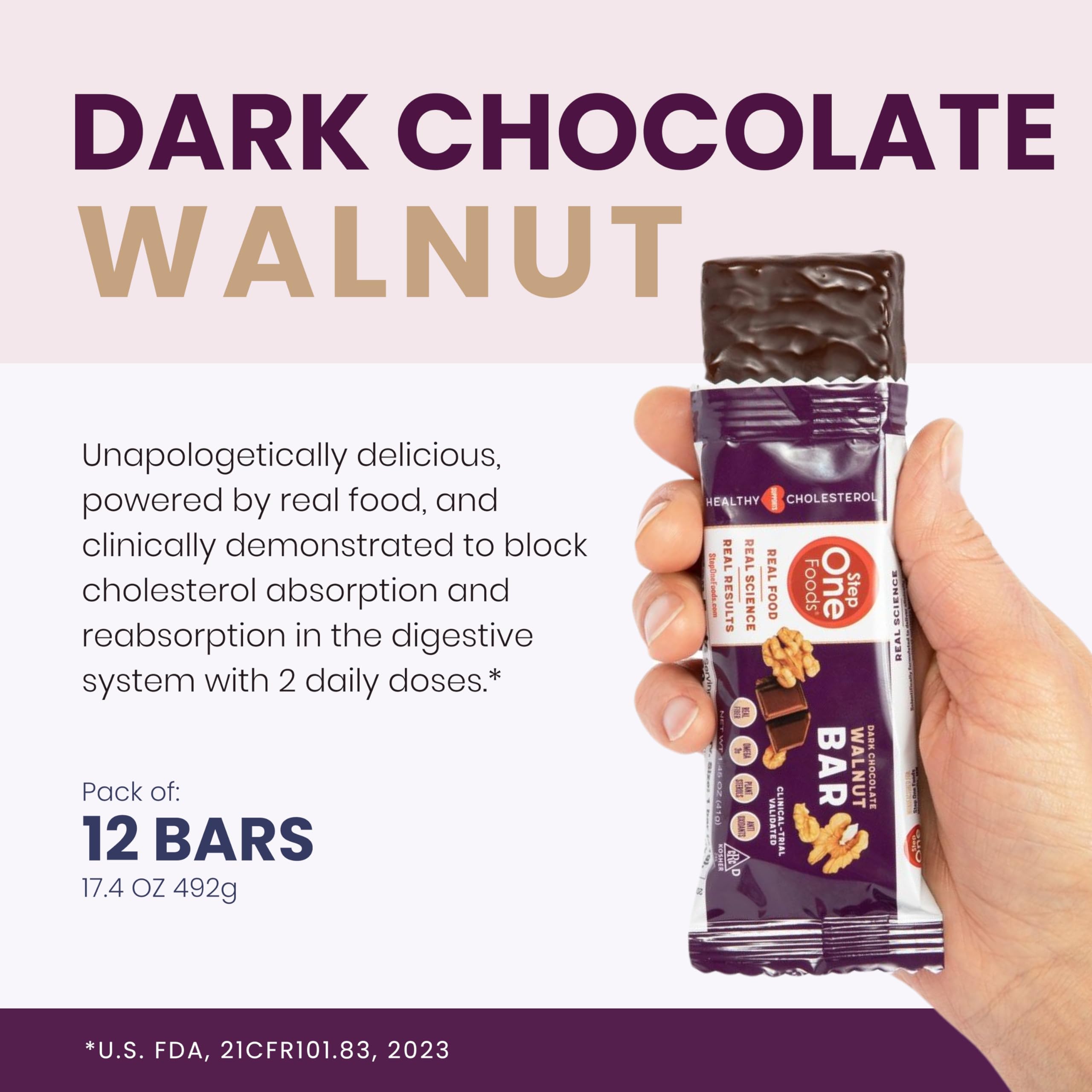 Step One Bars label highlights plant sterols for potential heart-health benefits.