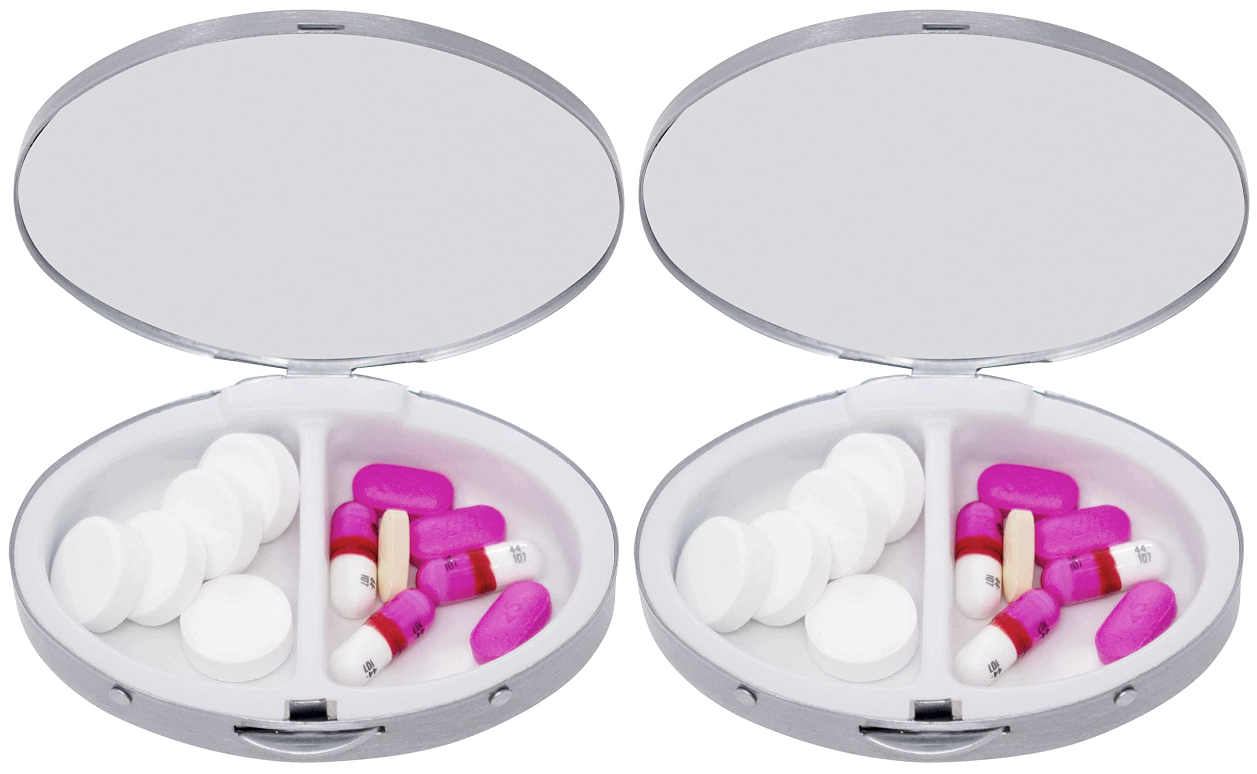 Stephanie Imports etched-pattern chrome-plated finish, stylish travel companion for vitamins and meds.