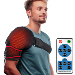 Sticro Shoulder Heating Pad Massager worn from the front view delivering targeted warmth