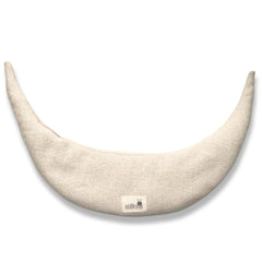 Stillnus Crescent Moon Pillow closeup with cream herringbone fabric and calming lavender