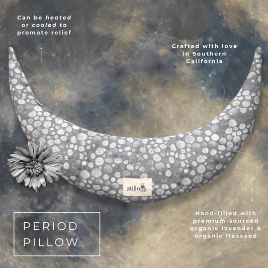 Stillnus Crescent Moon Pillow front view shows breathable cotton and weighted feel for comfort.