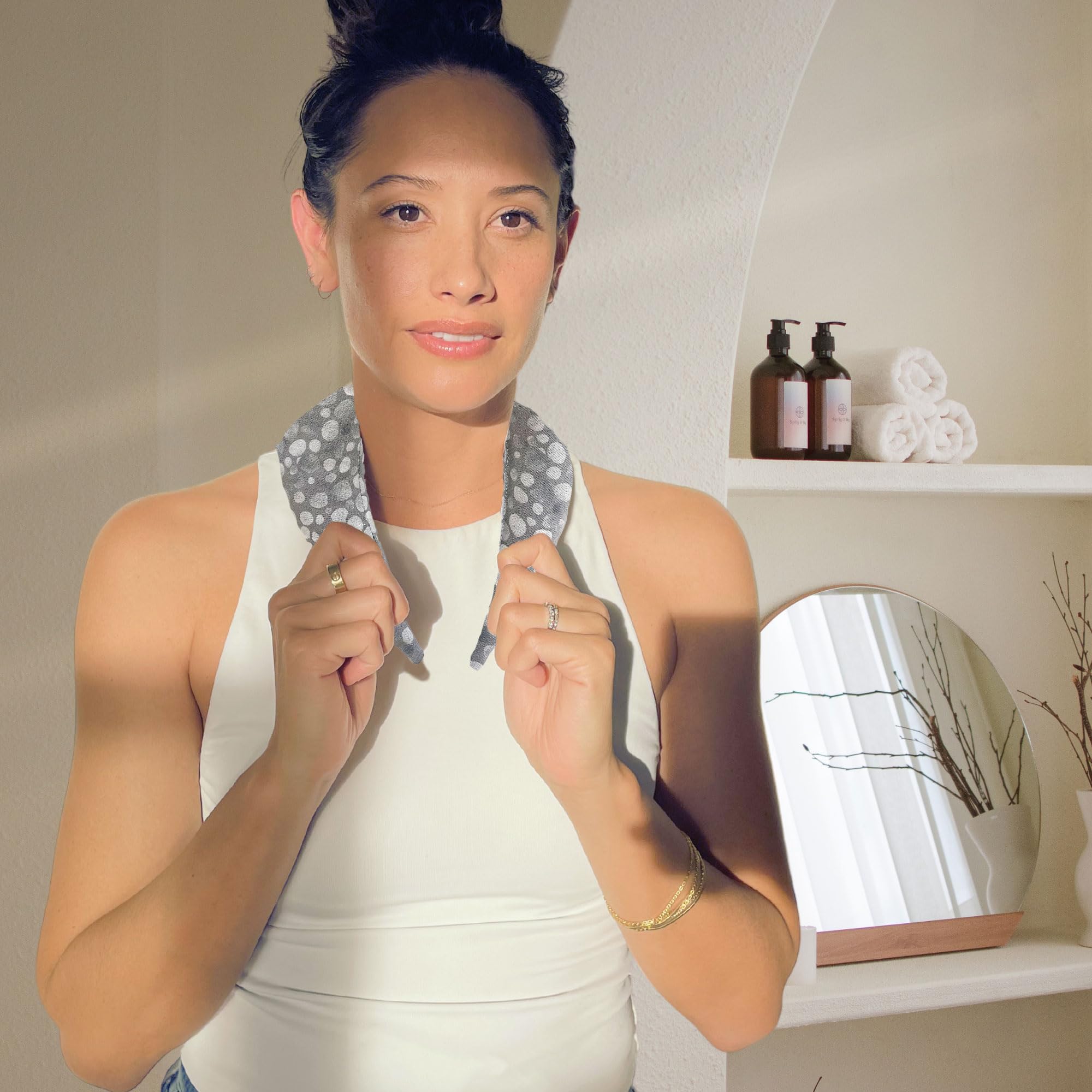 Stillnus Crescent Moon Pillow worn on the neck during daily routines for stress relief.