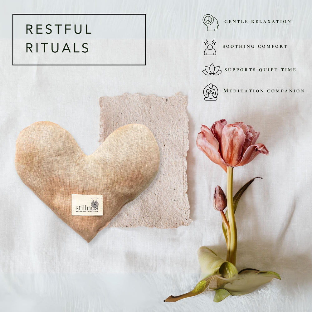 Stillnus heart eye pillow weighted design supports relaxed focus during rest and meditation.