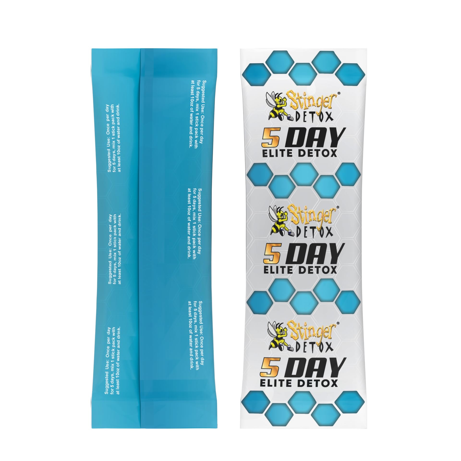 Stinger Detox bottles display convenient sticks for on-the-go detox routines.