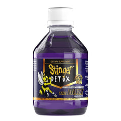 Stinger Detox Buzz grape label close-up showing proprietary blend.