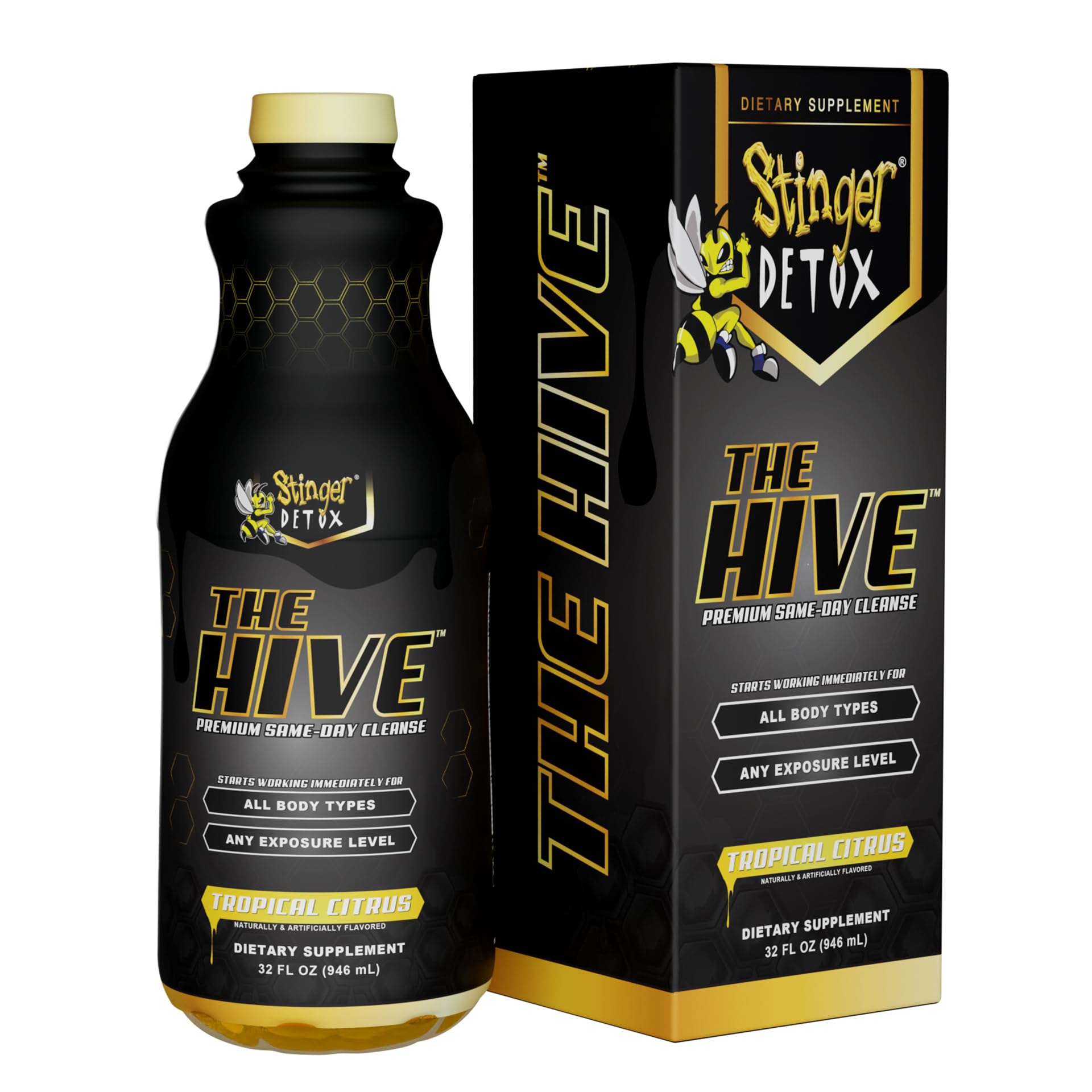Stinger Detox Hive bottle pour shows easy, quick detox on the move.