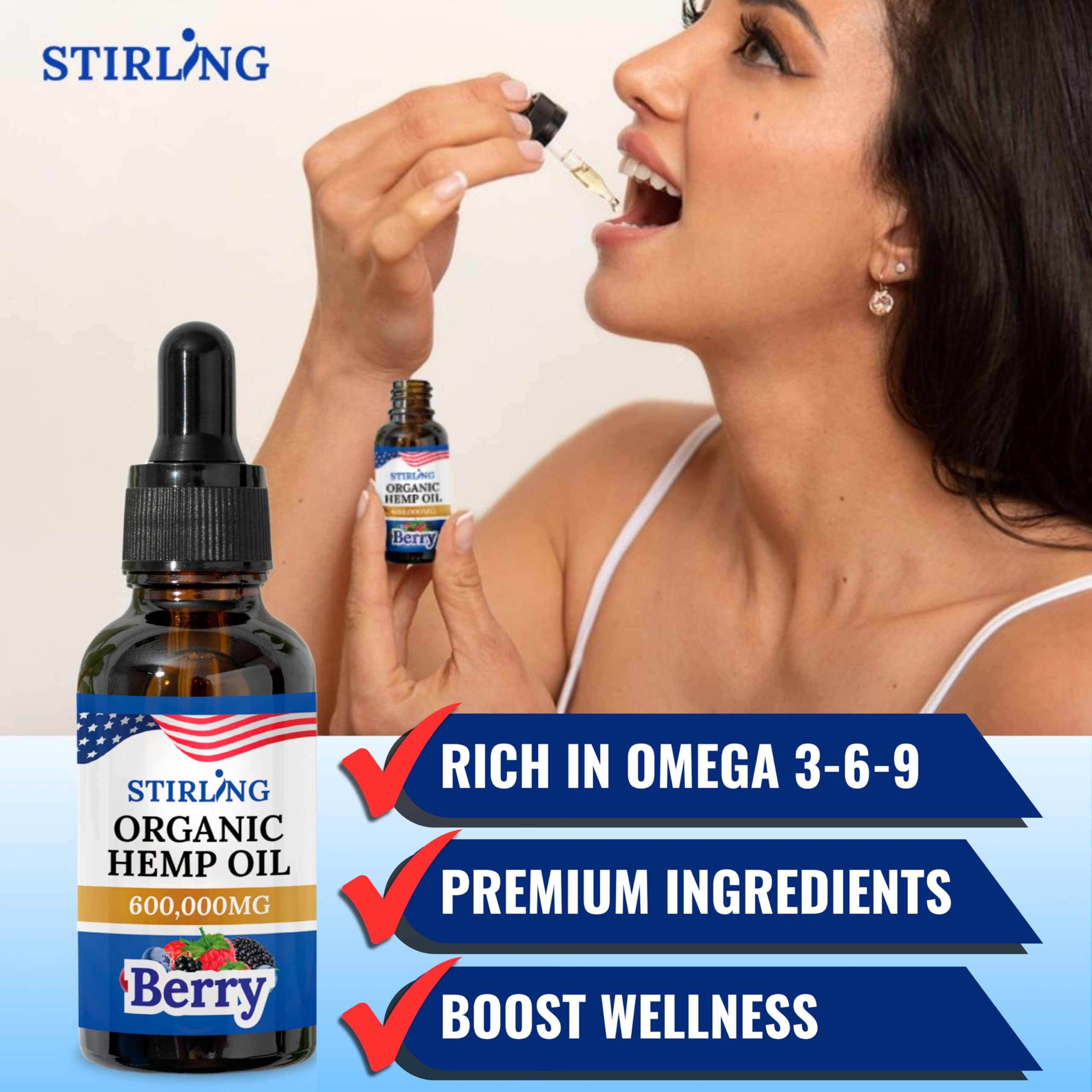 STIRLING Berry Flavor hemp oil close-up highlighting inviting taste