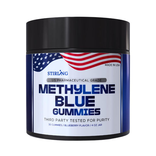 Stirling Methylene Blue Gummies jar for daily wellness and on-the-go antioxidant support.