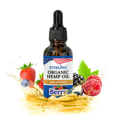 Stirling Organic Hemp Oil berry bottle for daily use and calm routines.