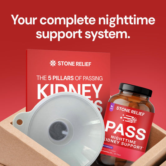 STONE RELIEF Chanca Piedra capsules closeup highlighting easy nightly dosing.