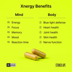 Stoned Ape Xnergy astaxanthin bottle highlights antioxidant vitality