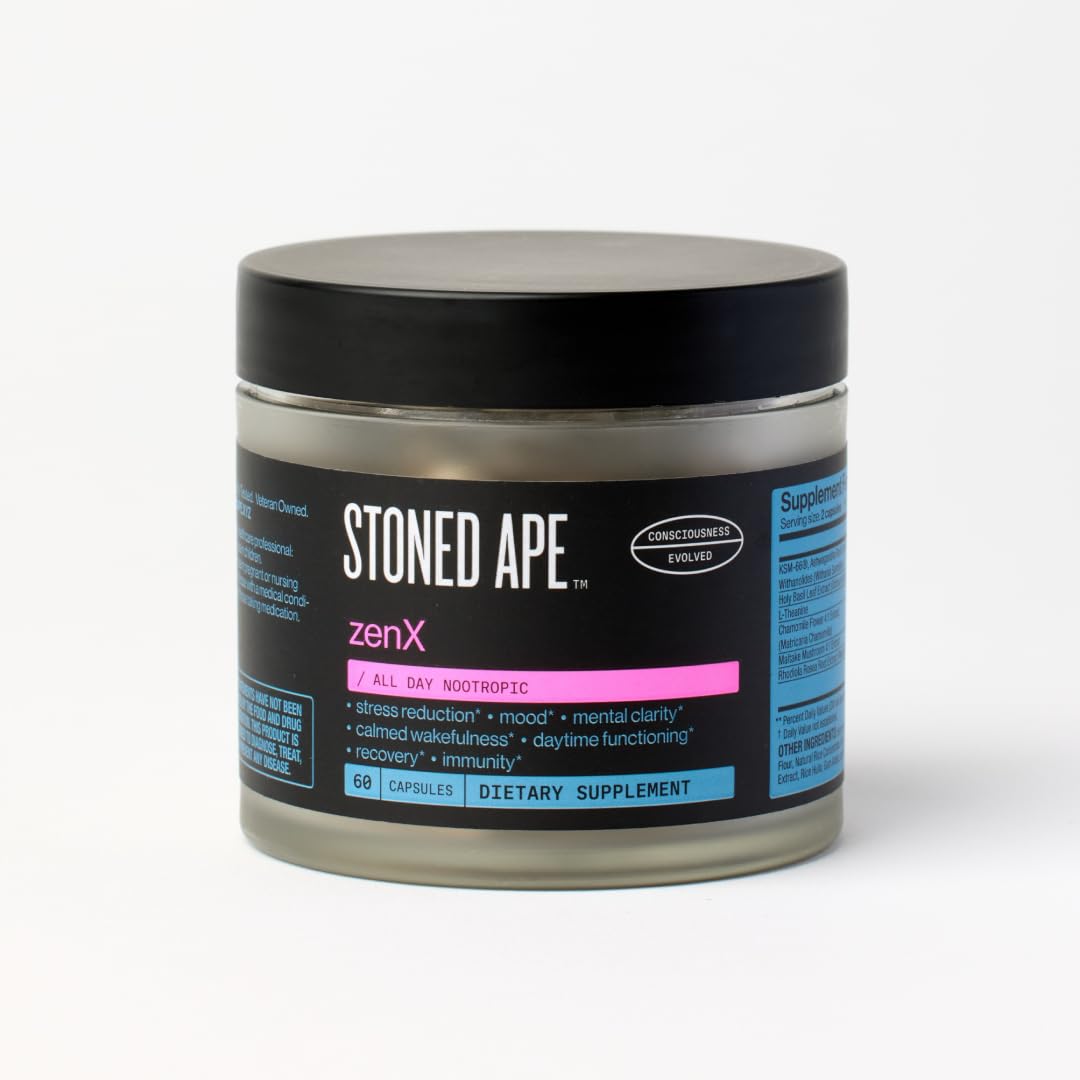 Stoned Ape ZenX bottle front view for focused daily use.